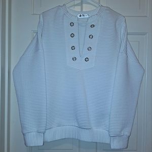 White long sleeve blouse size XL top ribbed design extra large sweatshirt